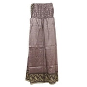 Mogul Women's Maxi Skirt Vinatge Silk Sari Purple Swirling Divided Long Skirts