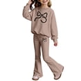 thumbnail image 4 of oqasdz Toddler Girl Outfits Long Sleeve Top and Flare Pants with Bow Print Elegant 2 Piece Outfit for Kids Clothes Sets, 4 of 4