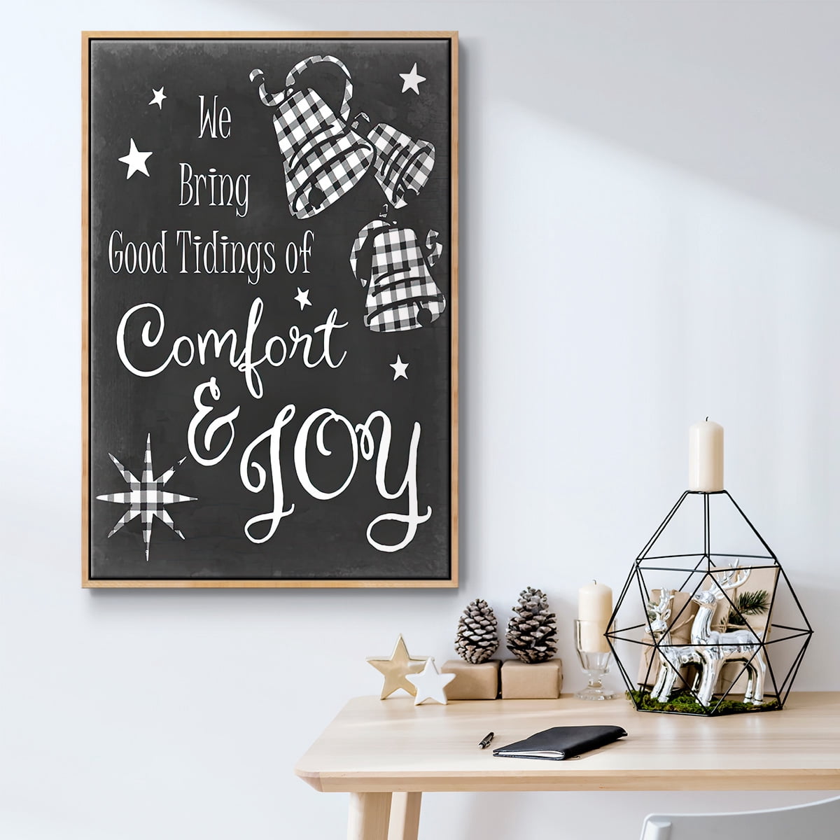 Comfort and Joy - Framed Gallery Wrapped Holiday Canvas - 27 x 41 - Natural Wood Frame