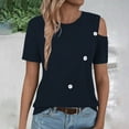 thumbnail image 5 of iHengLiXing Plus Size Spring Tops for Women 2025 Dressy Casual Women'S 2025 Summer Casual And Comfortable Solid Color Cold Shoulder Button Splicing Short-Sleeved Round Neck Shirt Blue L, 5 of 7