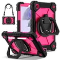 thumbnail image 3 of SaniMore Case for Samsung Galaxy Tab A7 Lite 8.7 inch 2021 Model (SM-T220/T225), Shockproof Shoulder Strap 360° Rotating Handle Bracket Pencil Holder Tri-layer Hybird Anti-drop Kids Shell, Black+Rose, 3 of 9