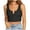 Black, variant on Crop Tops for Women Ribbed Button Deep V Neck Seamless Low Cut Going out Sleeveless Undershirts
