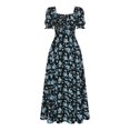 thumbnail image 3 of ASEIDFNSA Women Floral A Line Dress Square Neck Puff Sleeve Smocked Summer Midi Dress, 3 of 4