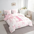 thumbnail image 3 of Initial Letter T 7 Pcs Comforter Set,Princess Style Pink Bowknot Girly Romantic Bedding Set,Dreamy Bow Love Hearts Pink Bed Set(Comforter+Fitted+Flat Sheet+Pillowcases+Pillow Covers),Full, 3 of 6
