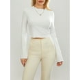 thumbnail image 3 of Women Long Sleeve Crop Tops Solid Color Ribbed T-Shirts Spring Fall Casual Slim Fit Shirts, 3 of 9