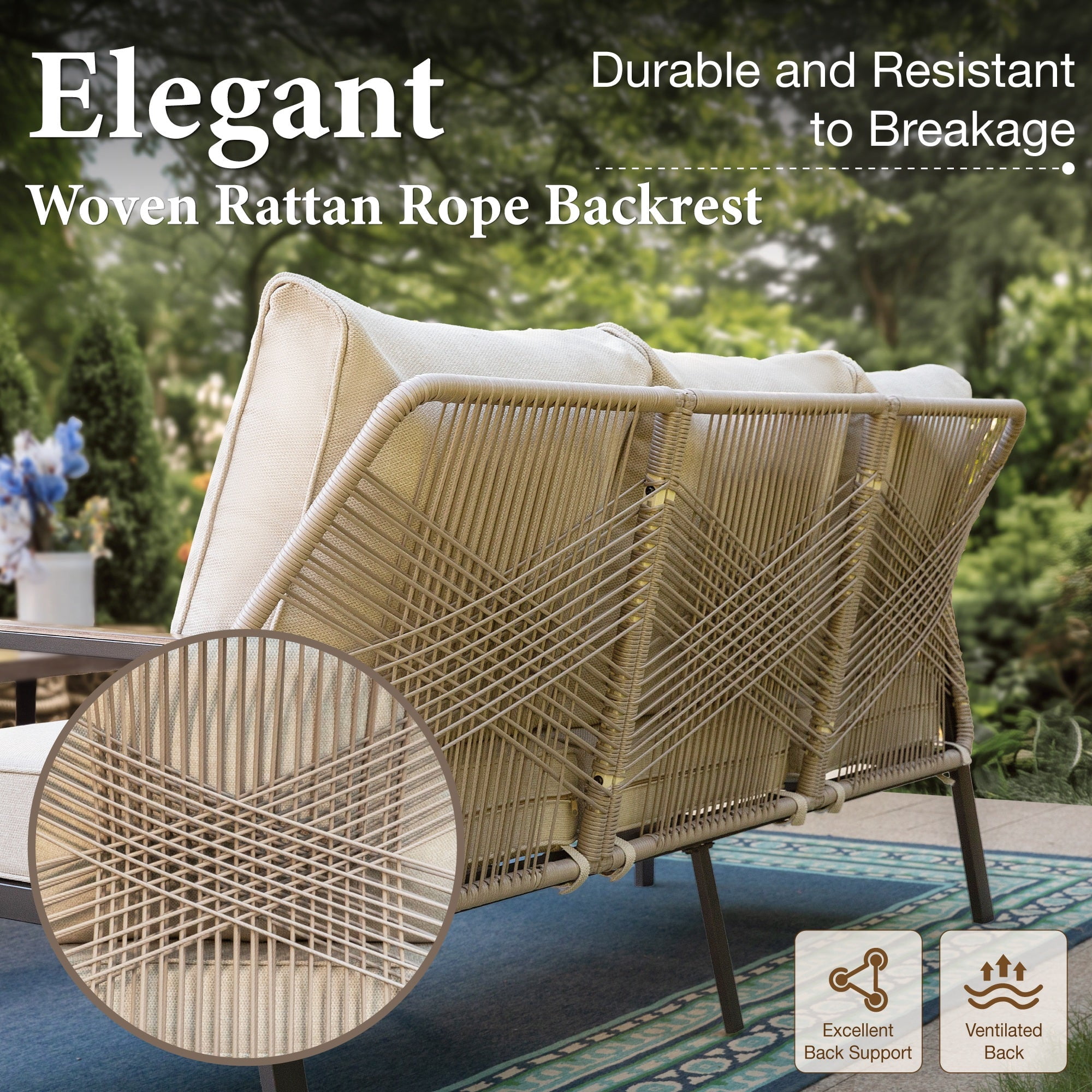 MF Studio Wicker Outdoor Patio Furniture Set, 5-Seat Patio Conversation Set with Coffee Table, PE Rattan Outdoor Sofa Set, Beige