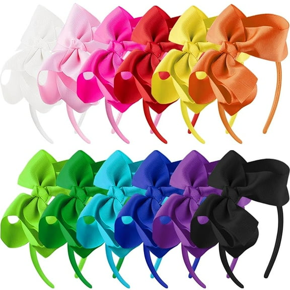 12 Pieces Headbands with Ribbon Bow for Girls, Hair Bow Boutique Grosgrain Headbands, 12 Colors