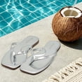thumbnail image 2 of Womens Square Flip Flops, Patent Leather Flat Sandals with Memory Foam Insole, Non-Slip Lightweight Minimalist Open Toe Summer Vacation Dressy Beach Essentials Slippers, 2 of 7