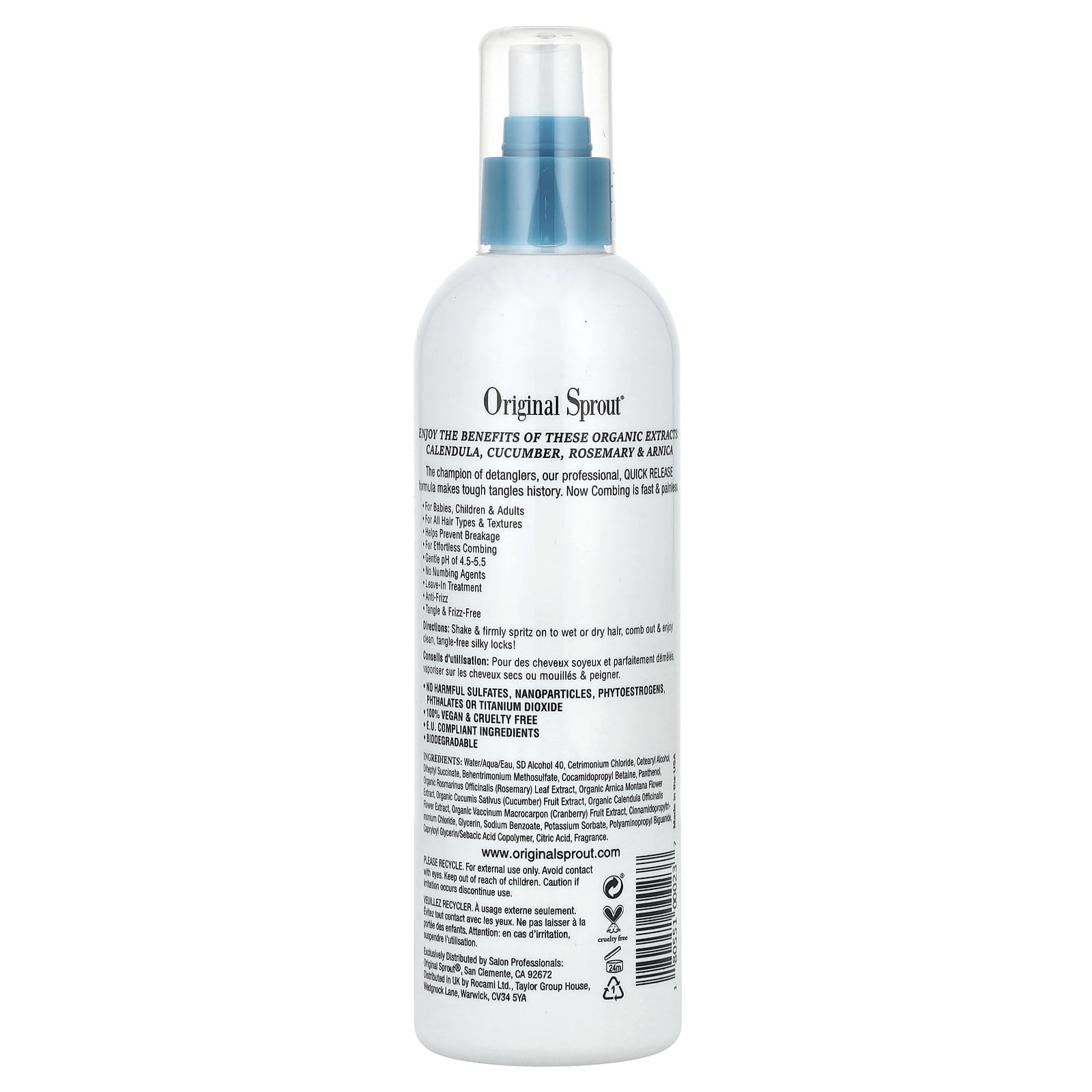 Original Sprout Classic Miracle Detangler, Leave-in treatment, Tame your pesky hair, 100% Vegan, Hypoallergenic, For all types of hair, 12oz Bottle