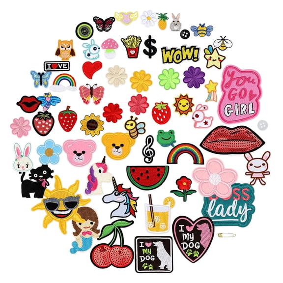 GIRACOA 60PCS Embroidered Patches Mega Pack, Iron on & Sew on Cartoon Appliques for Clothes, Backpacks & Jeans, Assorted Styles with Bonus Sewing Thread Kit, DIY Decorative Repair Patches - Flowers