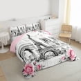 thumbnail image 3 of Castle Fairy Vintage Paris Eiffel Tower Bedding Comforter Set 2pcs for Teens Girls Female,Romantic Floral Pink Rose Twin Comforter Sets Microfiber,Happy Valentine's Day Breathable Bedding Set, 3 of 8