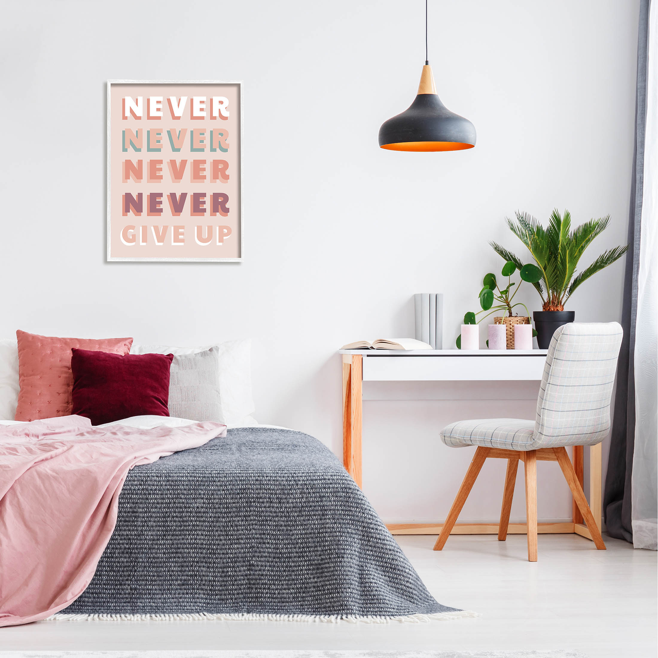 Never Give Up Retro Words Inspirational Graphic Art White Framed Art Print Wall Art