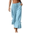 thumbnail image 2 of SAWOBUUN Womens Casual Cropped Pants High Waisted Drawstring Ruffle Hem Trousers Lightweight Loose Fit Adjustable Cuff Lounge Pants, 2 of 10