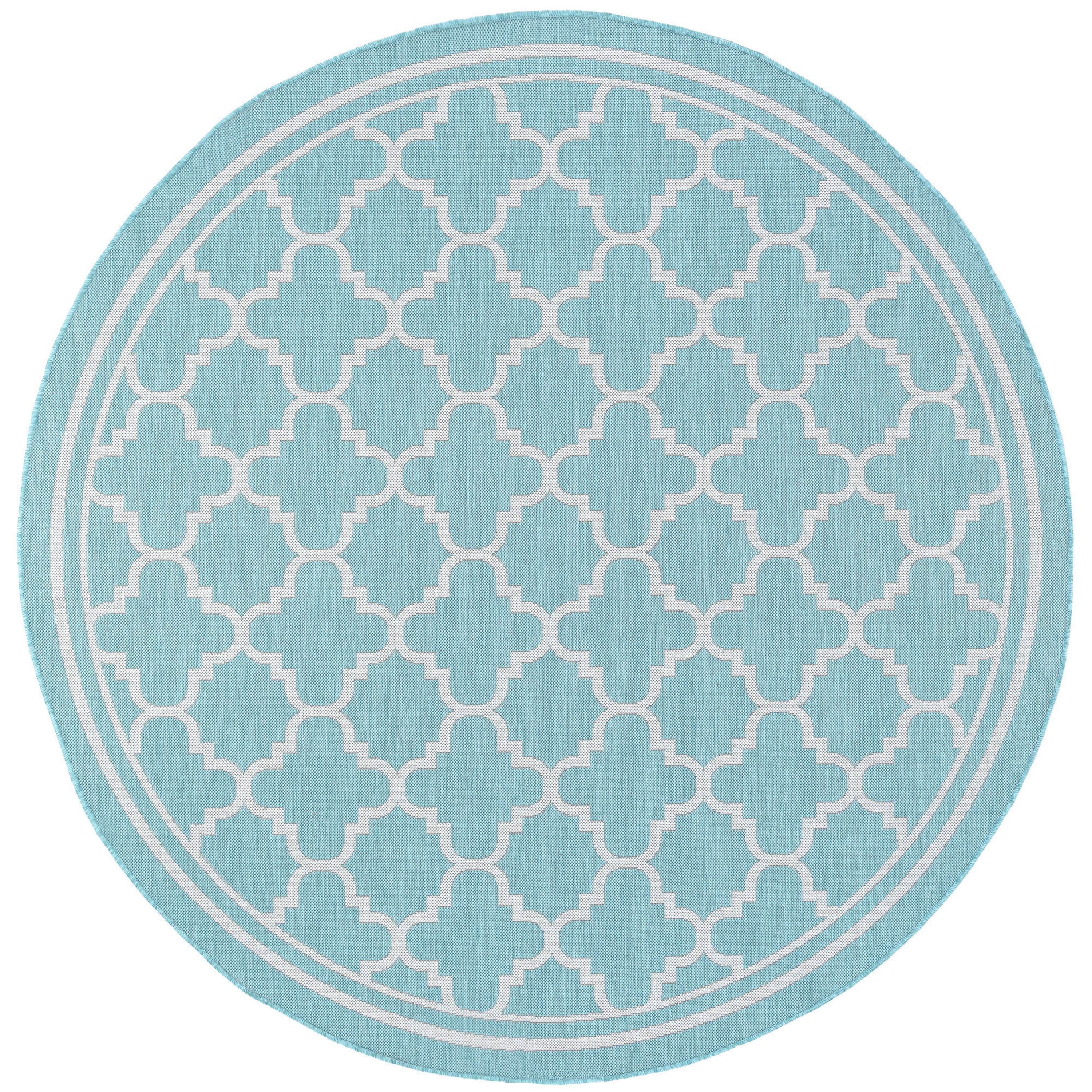 8ft Round Water Resistant, Large Indoor Outdoor Rugs for Patios, Front Door Entry, Entryway, Deck, Porch, Balcony | Outside Area Rug for Patio | Aqua, Geometric | Size: 7'10'' Round
