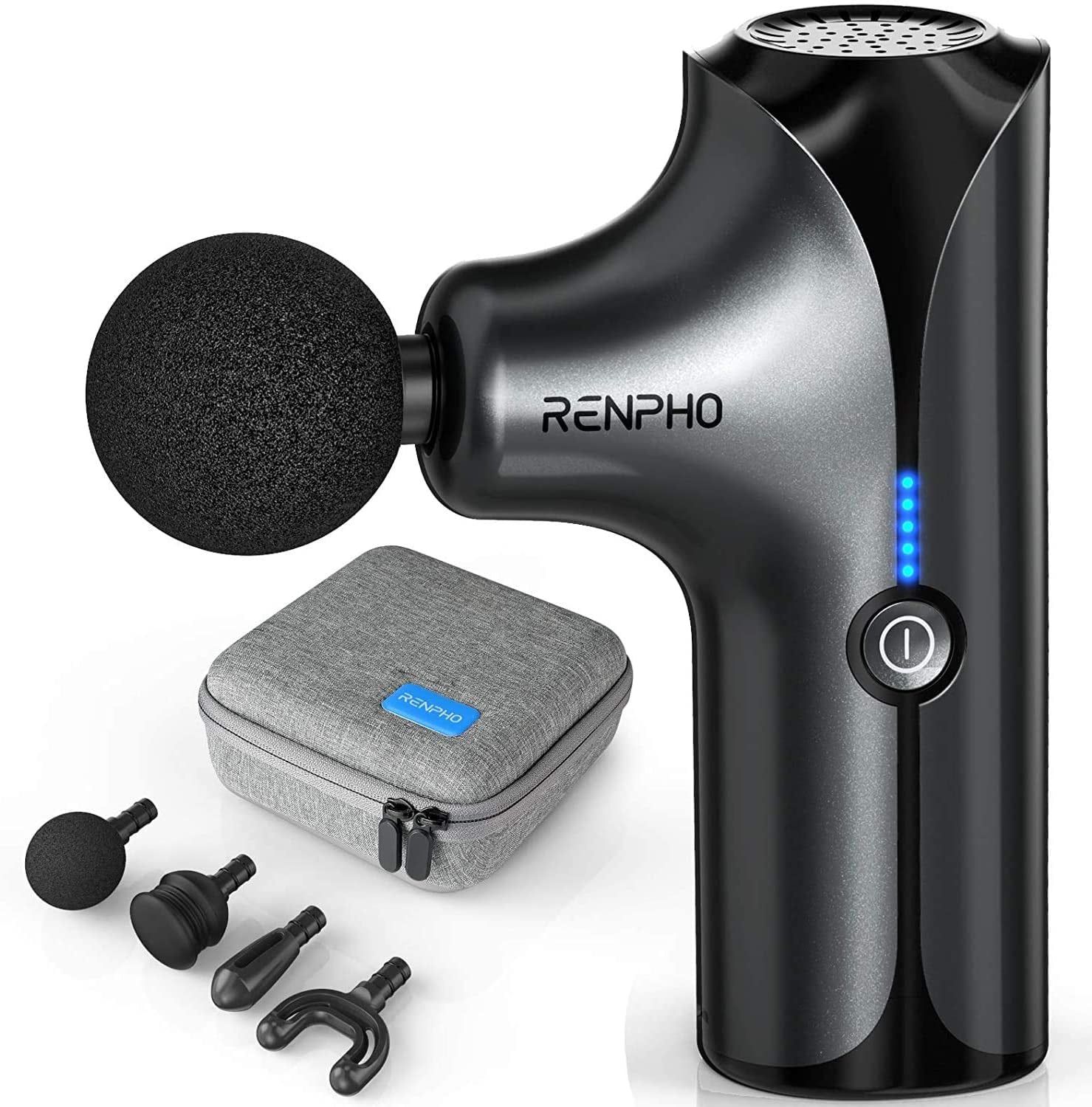 RENPHO Pocket-Sized Deep Tissue Mini Massager Gun with 4 Massage Head & Carry Case, Black