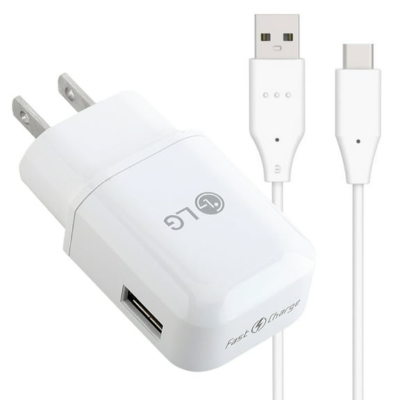 Borz Original Genuine LG Fast Charger Compatible with Stylo 5 Stylo 6 G5 G6 G7 ThinQ Nexus 5X V30 V35 ThinQ Q7  Stylo 4 G8 ThinQ V20 V40 ThinQ Adapter   Type C Cable, White