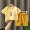 thumbnail image 3 of Gubotare Toddler Boy Summer Outfits Toddler Baby Boy Summer Clothes Letter Graphic Short Sleeve Shirt T-Shirt Tops + Casual Shorts Outfit Set 4T 5T (Light Yellow,4-5 Years), 3 of 3