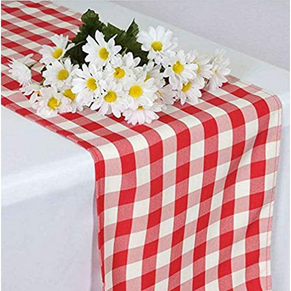 AK-Trading Polyester Gingham Checkered Table Runner, 14 by 108-Inch - Red/White