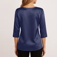 thumbnail image 7 of Dressy Tops for Women 3/4 Sleeve Silk Satin Blouses Business Work T Shirts Loose Fit Cowl Neck Spring Summer Outfits 2026 Navy XL, 7 of 7