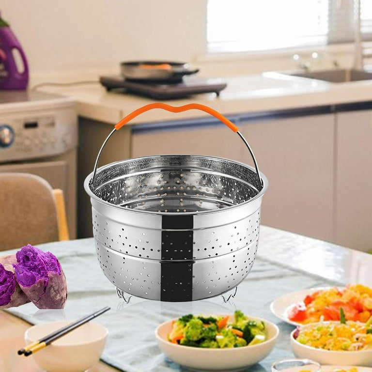 Steamer Basket Fruit Vegetables Colander Strainer Washing Bowl Fine Holes  Design Stainless Steel Cooker Insert with Handle for 3 quart