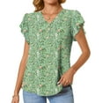 thumbnail image 3 of Fantaslook V Neck Womens Tops Dressy Ruffle Sleeve Shirts Button Up Tunic Summer Floral Blouses, 3 of 7
