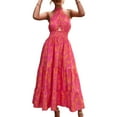 thumbnail image 2 of Vestido largo de verano sin espalda Ticfox con cuello halter estampado floral para mujer, 2 of 6