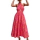 thumbnail image 2 of Vestido largo sin espalda para mujer Ticfox vestido de verano con cuello halter cruzado estampado floral, 2 of 6