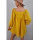 thumbnail image 1 of ABPHQTO Vestido corto estilo babydoll con manga farol y cuello cuadrado amarillo para mujer, 1 of 5