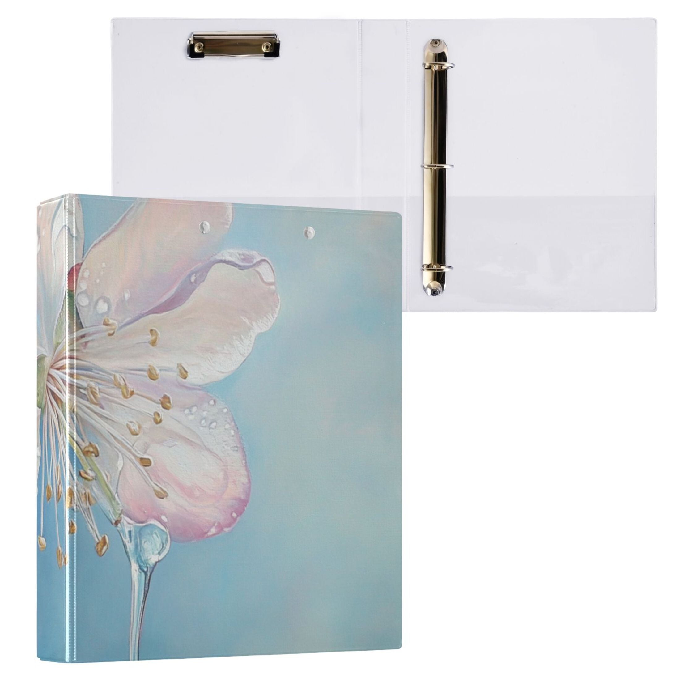 Flower Blossom Drop 3 Ring Binders 1.5 inch Hardcover File Folders with Interior Pockets A4 Size Organizer for School Office Hospital