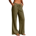 thumbnail image 5 of Lumtrix Flowy Linen Pants for Women Wide Leg Low Rise Trousers with Elastic Waist Casual Pants with Pockets for Beach Travel Army Green XL, 5 of 7