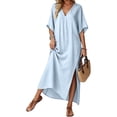 thumbnail image 2 of Tqcoqu Women's Beach Vacation Midi Dresses,V Neck Side Slit Kaftan Cover Up Dress,Light Blue Women's S-XXXL, 2 of 10