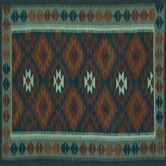 Ahgly Company Indoor Square Oriental Light Blue Traditional Area Rugs, 5' Square