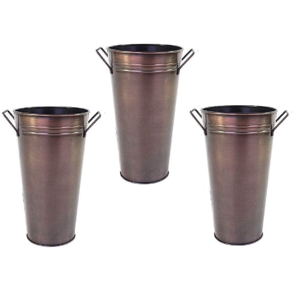 Hosley Hosley Home Décor Collection: Timeless Elegance in Galvanized Metal 9 in Floral Vases Solid Print Bronze Metal Cylindrical Tabletop Vases, Set of 3