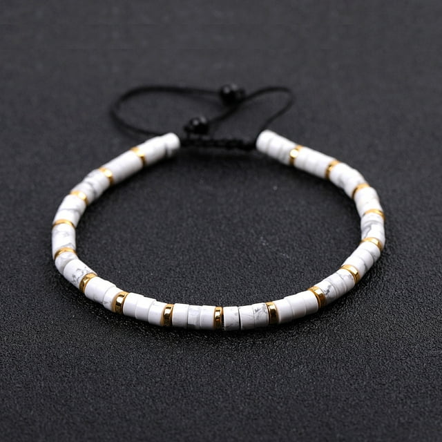 Nvzi Pulseras de cuentas para hombres: pulsera de cuentas ajustable de 4 mm con cuentas de cristal curativo, color blanco