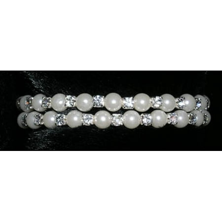 Double Wrap Around Coil Bracelet - #14541 - Double Wraparound Coil Rhinestone and Pearl Bracelet
