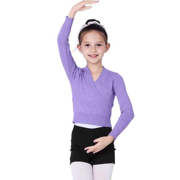 Girls Knitted Sweater Cross Criss V Neck Long Sleeve Pullover Tops Spring Fall Casual Stylish Clothes (14-15Years, Purple)