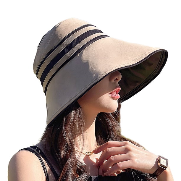 56-58cm circunferencia de la cabeza ajustable mujer vacía sombrero para el sol verano ala grande anti-ultravioleta playa sombrero de pescador a rayas