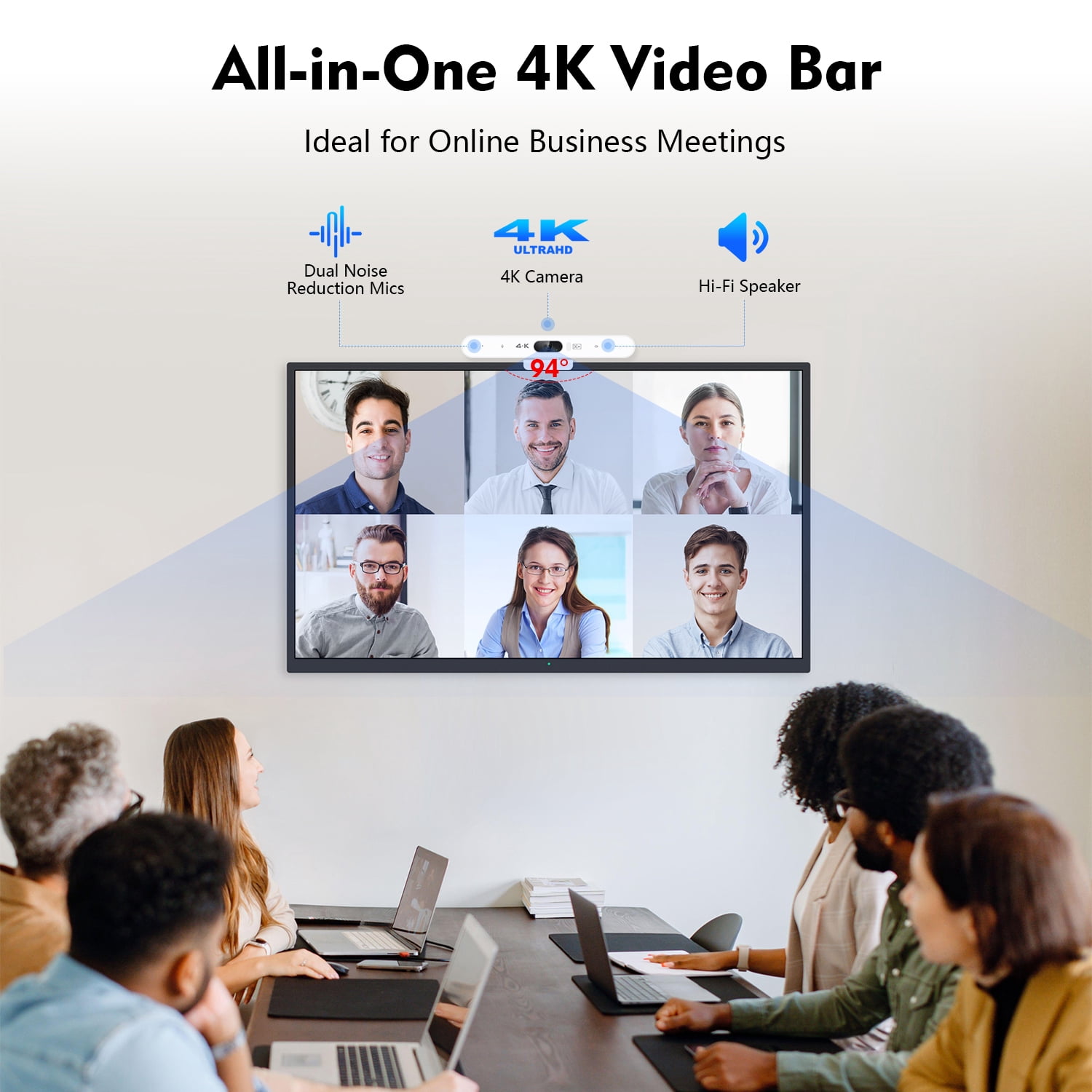 TOALLIN 4K Video Conference Camera System, AI Auto-Framing & Speaker-Tracking Webcam with Microphones and Hi-Fi Speaker, USB Plug-and-Play, Remote Control Included