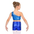 thumbnail image 2 of TSSOE Kids Girls 2-Piece Dance Outfits Hip Hop Jazz Cheer Dance Suits Shiny One Shoulder Crop Top and Booty Short Set Royal Blue 4, 2 of 5