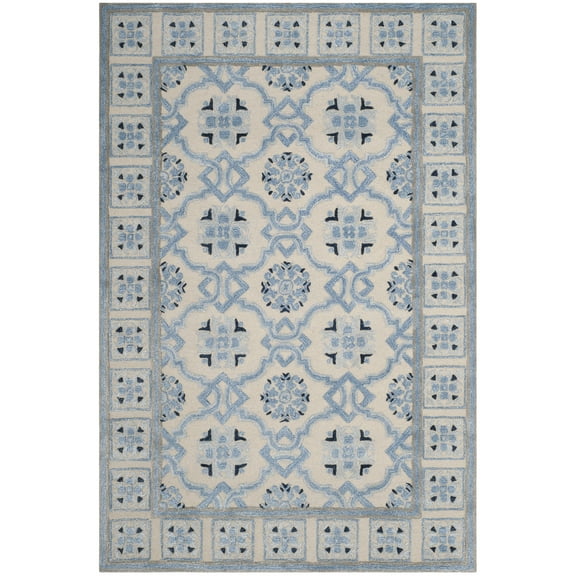 SAFAVIEH Bella Noelle Bordered Area Rug, Ivory/Blue, 6' x 9'