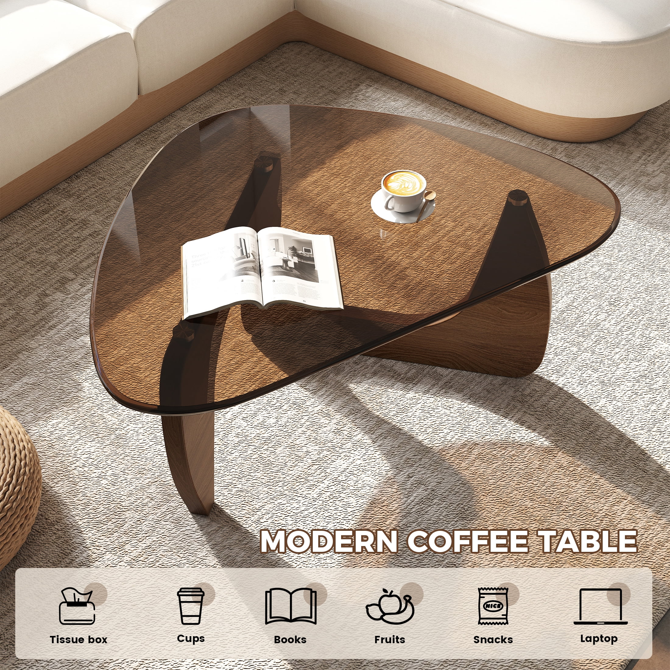 Daluvenix Modern Glass Coffee Table for Living Room, Mid Century Coffee Table, Triangle Small Coffee Tables, Suitable for Bedroom Living Room Reception Office Tables