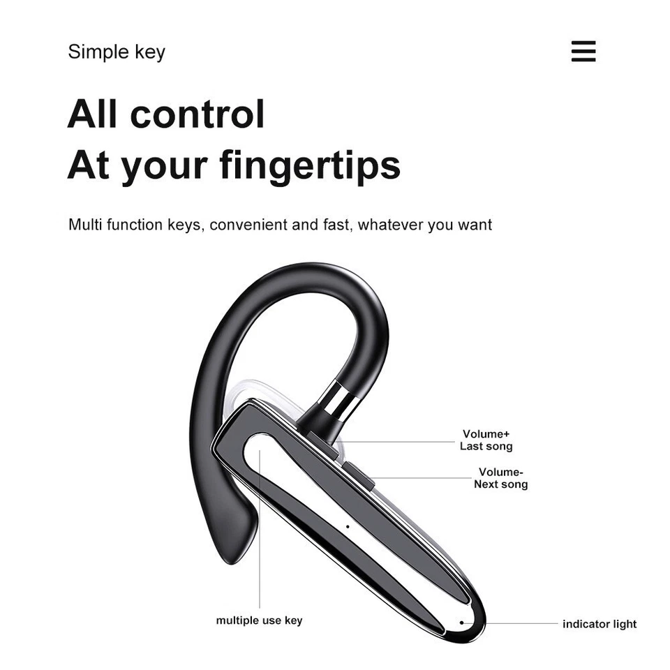 Bluetooth 5.3 Wireless Earpiece Headset Driving Trucker Earbuds Noise Cancelling