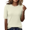 thumbnail image 2 of Delayuji Women's Short Sleeve Knitted T-Shirt Fashion Solid Color Crew Neck Elegant Lightweight Pullover Top Spring Summer Outfit, 2 of 5