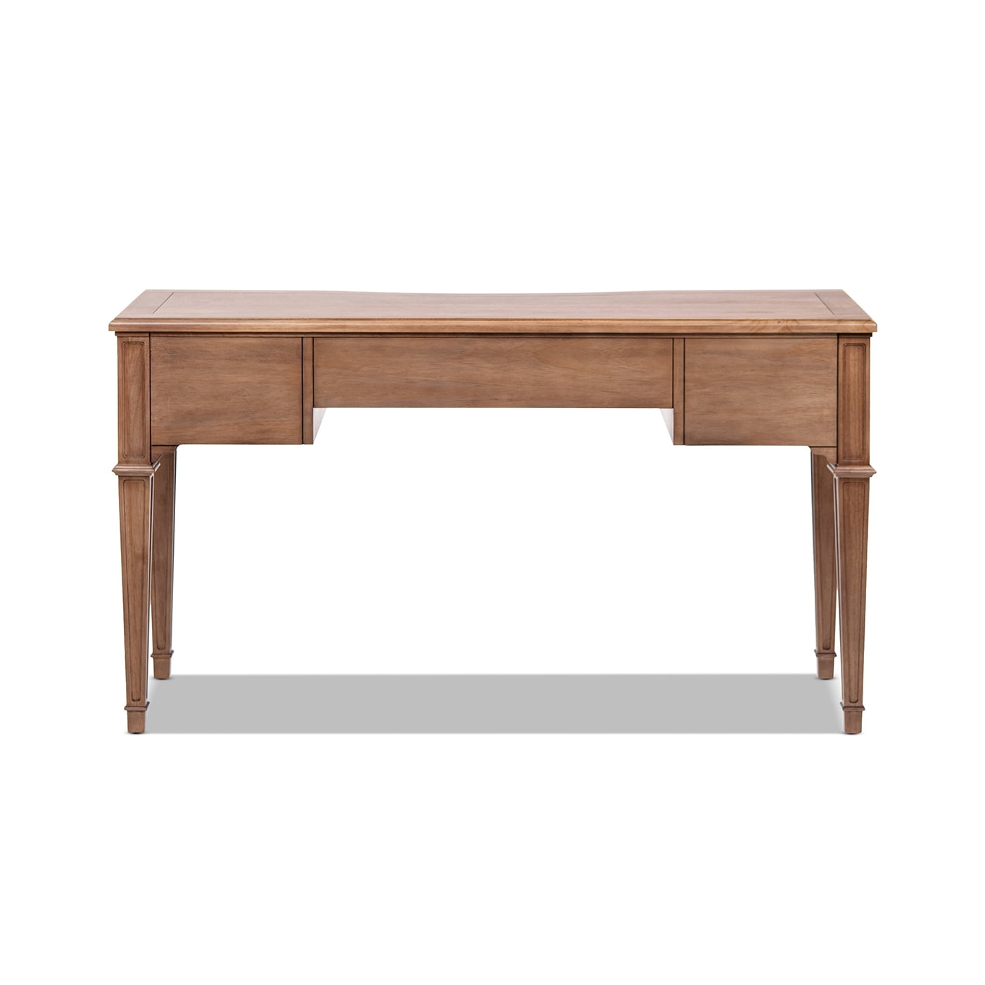 Dauphin 55" 3-Drawer Wood Executive Desk, Natural Brown Rubber Wood & Veneer