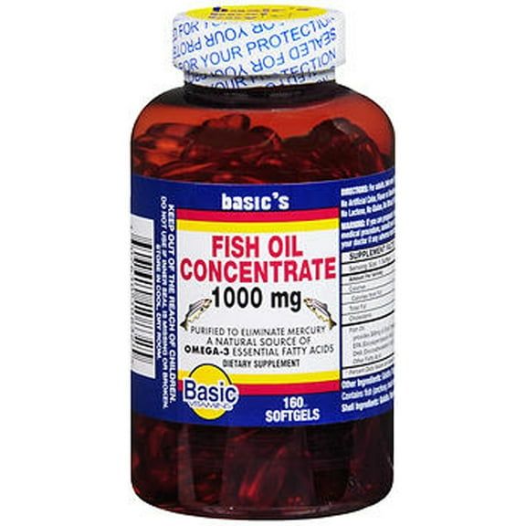 Basic Vitamins Fish Oil Concentrate 1000 mg Softgels - 160 ct