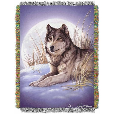 Wolf and Moon Tapestry Throw