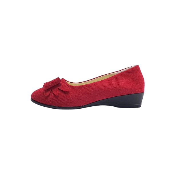 Zapatos de Verano Casuales para las Mujeres Versátiles de Moda de Tamaño Grande Tacón de Cuña Boca Poco Profunda Bowknot Zapatos de Cabeza Redonda Zapatos de Cuña Baja para las Mujeres
