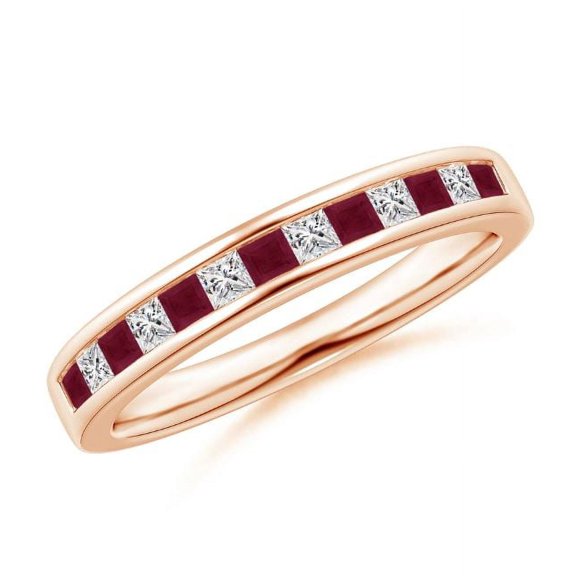 Square Shape Red Ruby CZ Diamond Eternity Band Ring Women 925 Sterling Silver Rose Gold Plated July Birthstone Mothers Day Women Gift Gemstone Jewelry