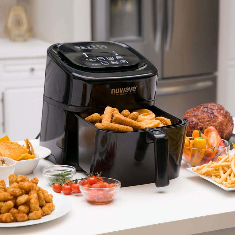 NUWAVE Brio 6 QT Air Fryer Gourmet Accessory Kit Reversible Rack Baking Pan  Open