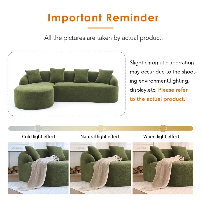 Curved Sectional Sofa with Chaise, 99'' Modern Luxury Chenille Cloud Couch for Living Room, Oversized 3-Seater Sofa Couch for Living Room, No Assembly